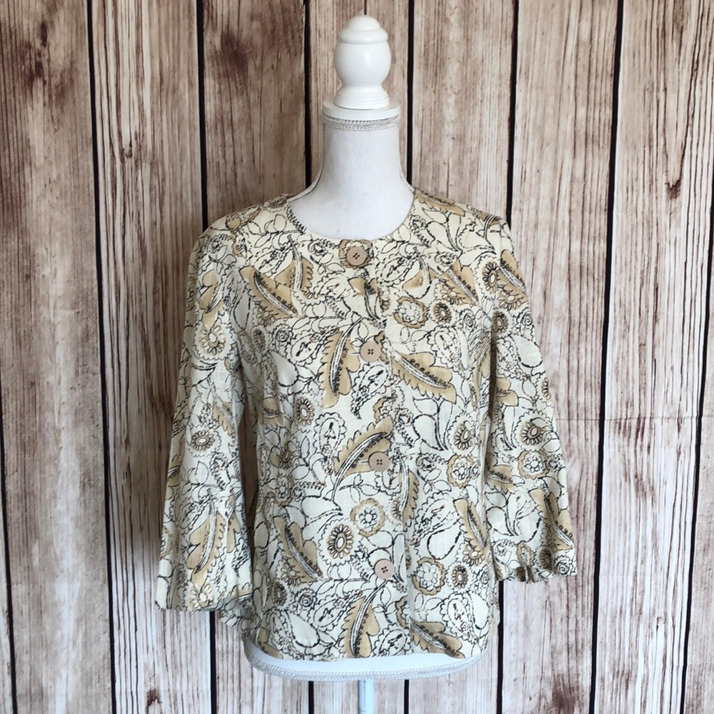 J. Jill Floral Cream/Brown/Tan Jacket Small